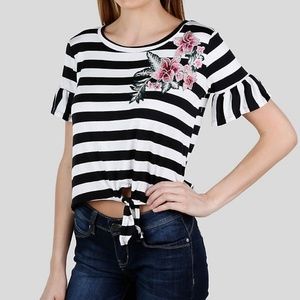 NWT Nine Four One Striped Short Sleeve Tie Top MP